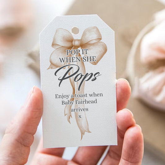 PERSONALISED BOW BABY SHOWER FAVOUR TAGS (PK10)