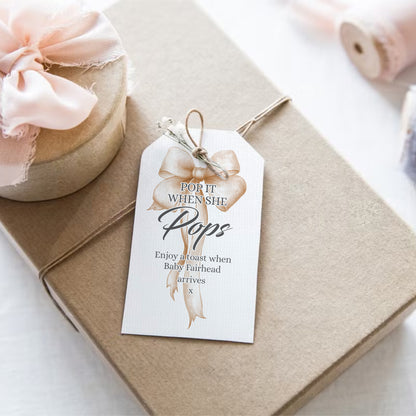 PERSONALISED BOW BABY SHOWER FAVOUR TAGS (PK10)