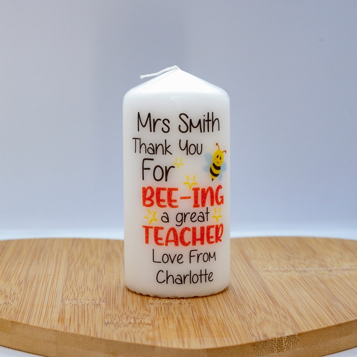 Personalised Thank You for Bee-ing a Great Teacher Candle