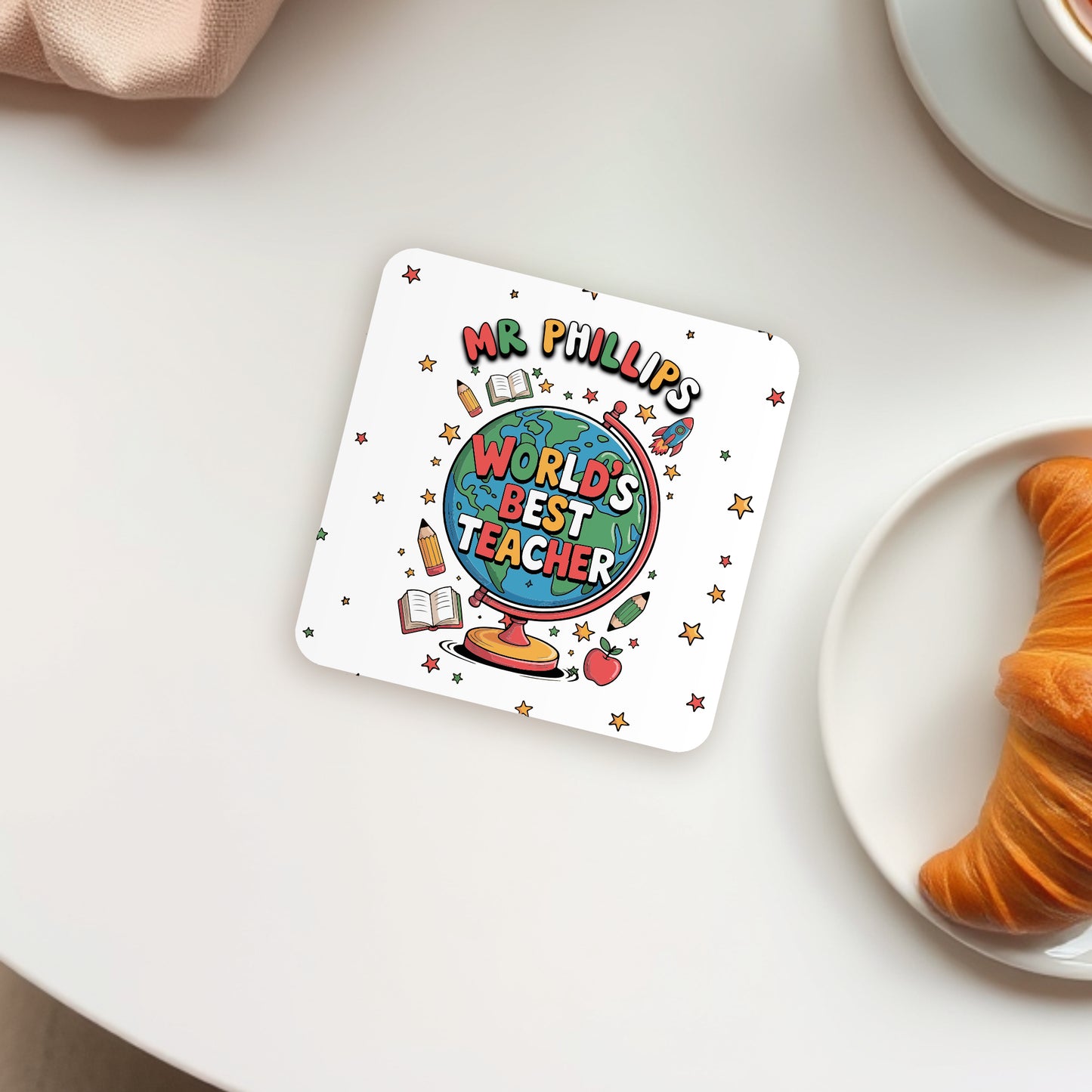 CUSTOM BEST TEACHER MUG AND COASTER SET