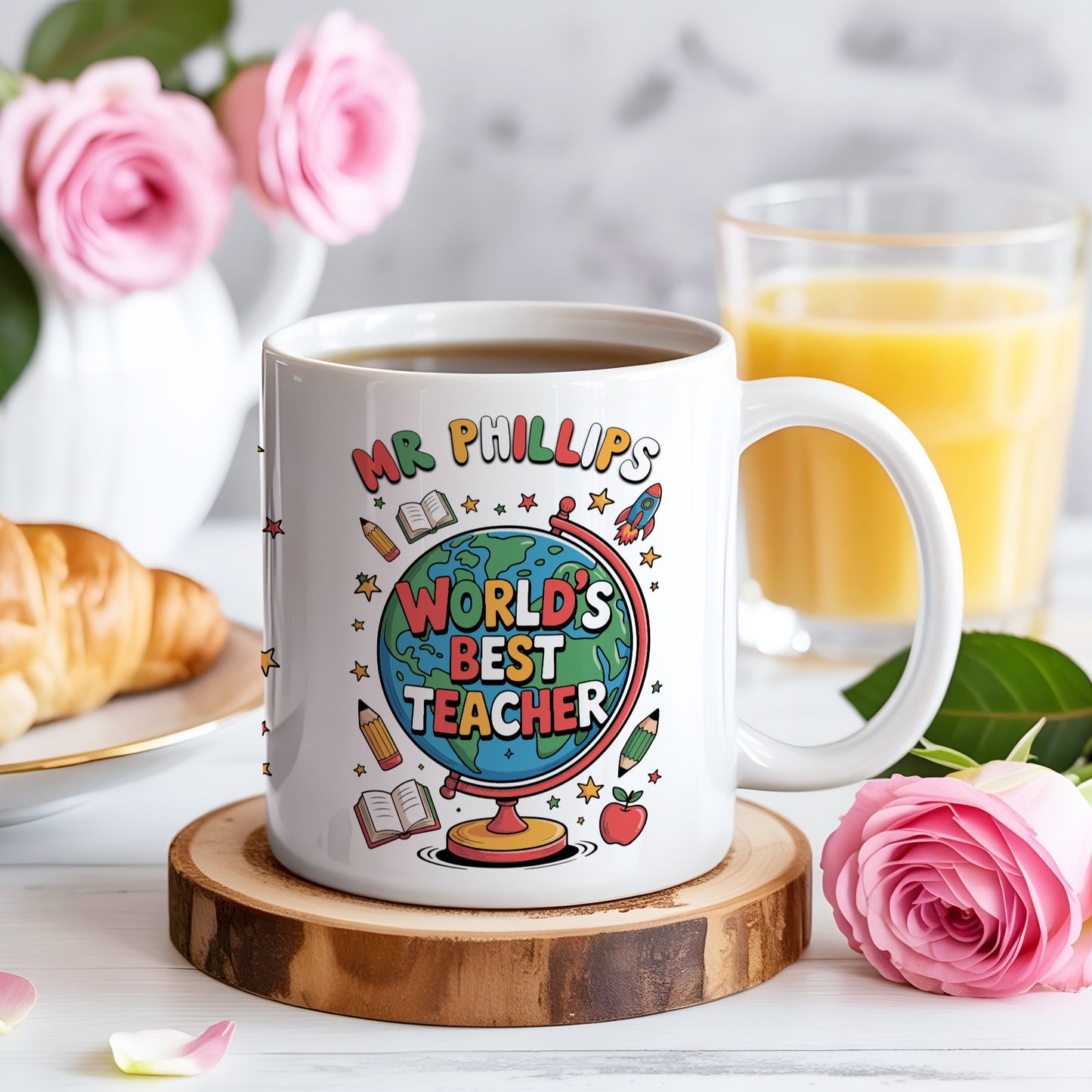 CUSTOM BEST TEACHER MUG AND COASTER SET