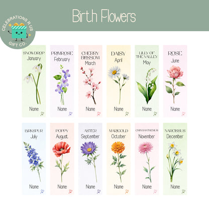 PERSONALISED BIRTH FLOWER METAL BOOKMARK WITH TASSEL