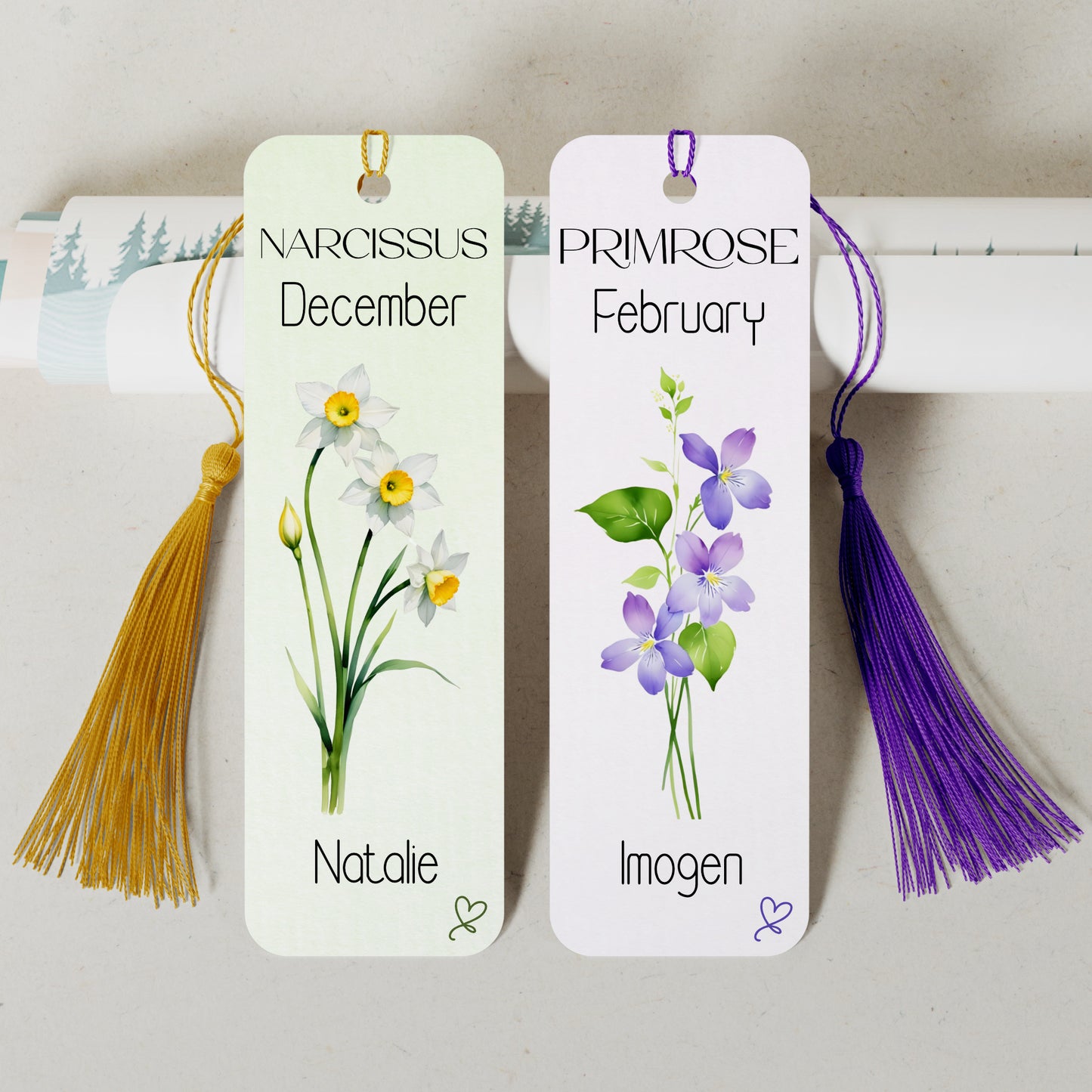 PERSONALISED BIRTH FLOWER METAL BOOKMARK WITH TASSEL