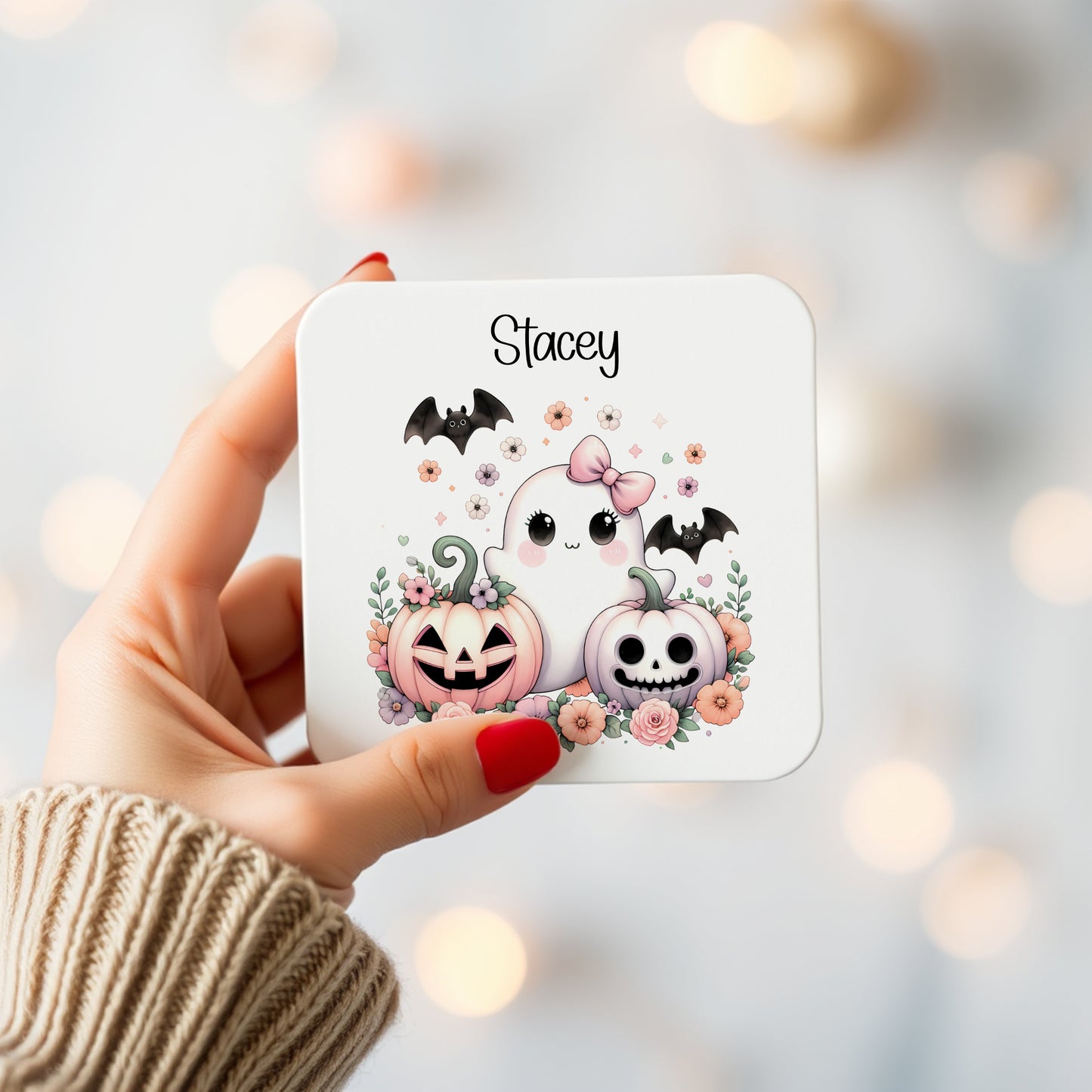 PERSONALISED CUTE GHOST MUG & COASTER SET MG078
