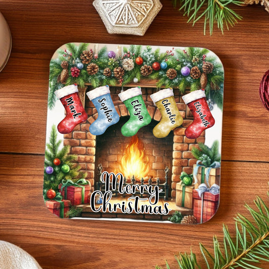 PERSONALISED CHRISTMAS FIREPLACE COASTER MG133