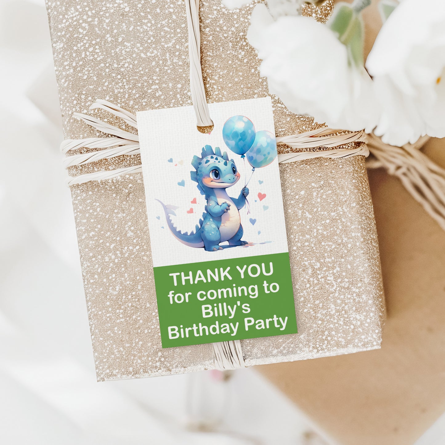 PERSONALISED DINOSAUR BIRTHDAY PARTY TAGS (PK10)
