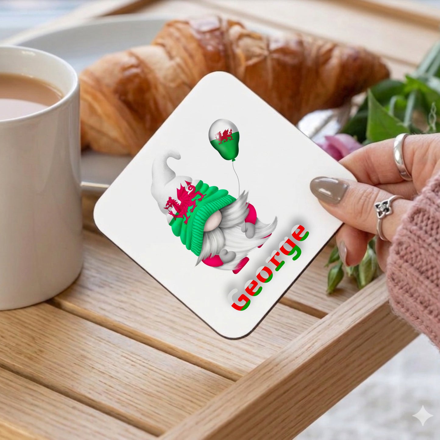 PERSONALISED WELSH GONK MUG AND COASTER