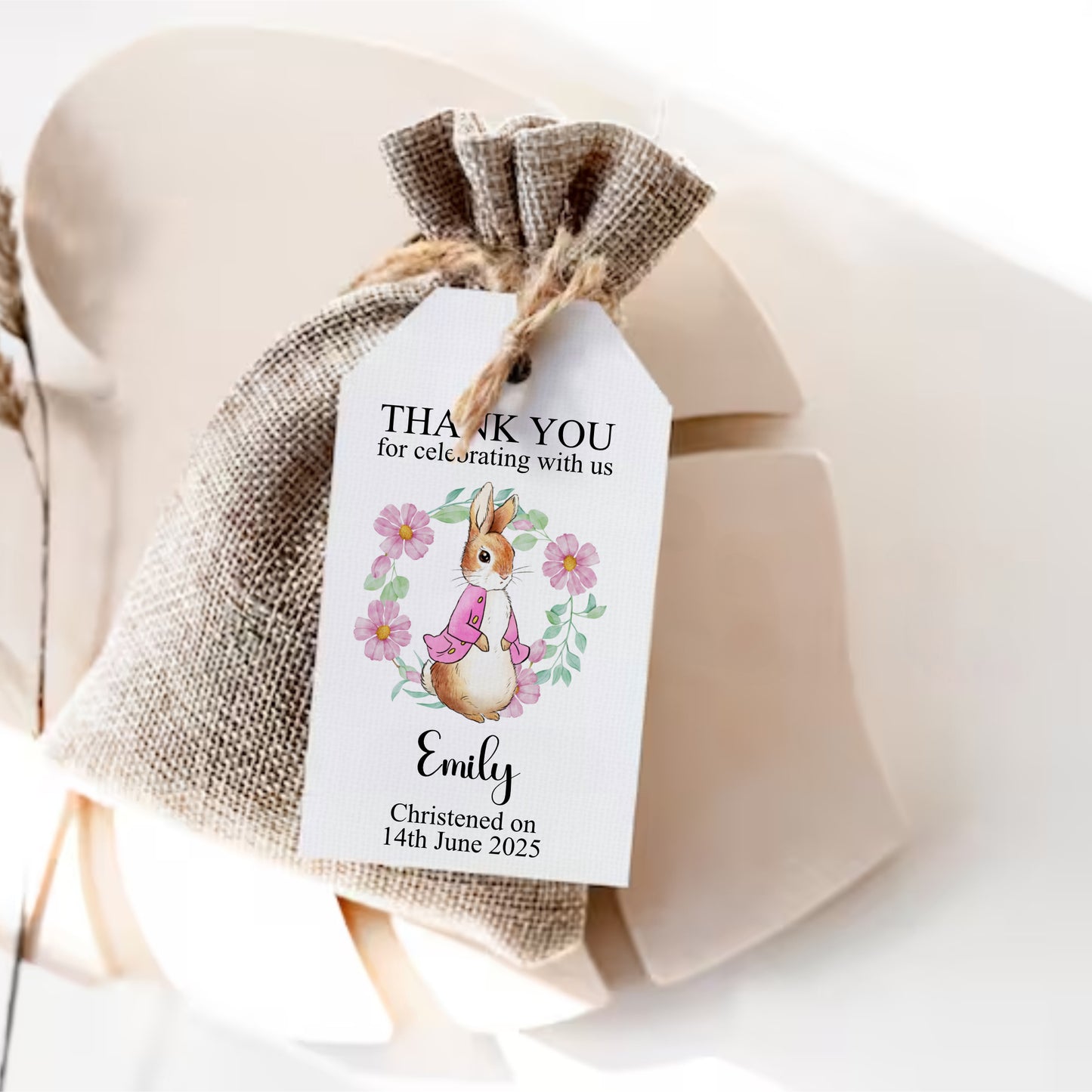 PERSONALISED FLOPSY BUNNY BAPTISM TAGS (PK10)
