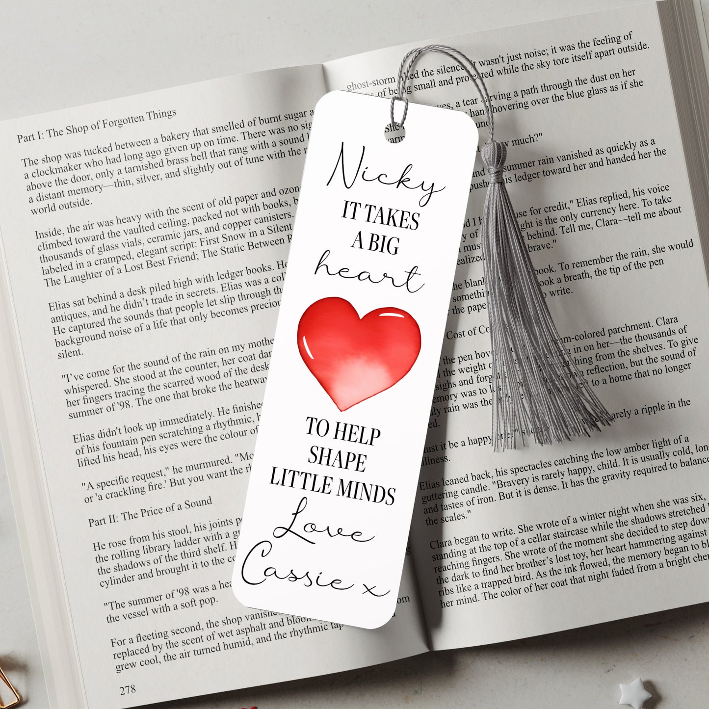 PERSONALISED HEART TEACHER THANK YOU BOOKMARK