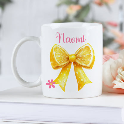 PERSONALISED LEMON BOW MUG AND COASTER SET MG143