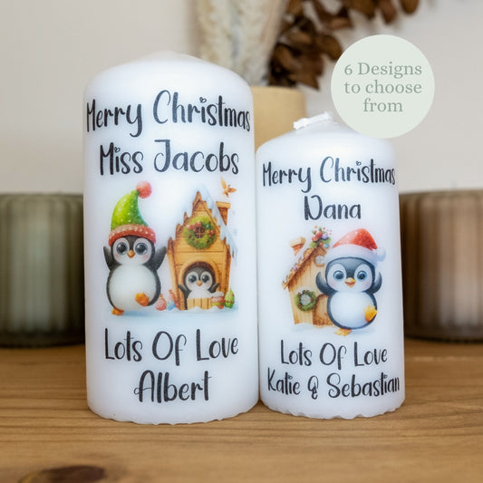 PERSONALISED PENGUIN CHRISTMAS CANDLE