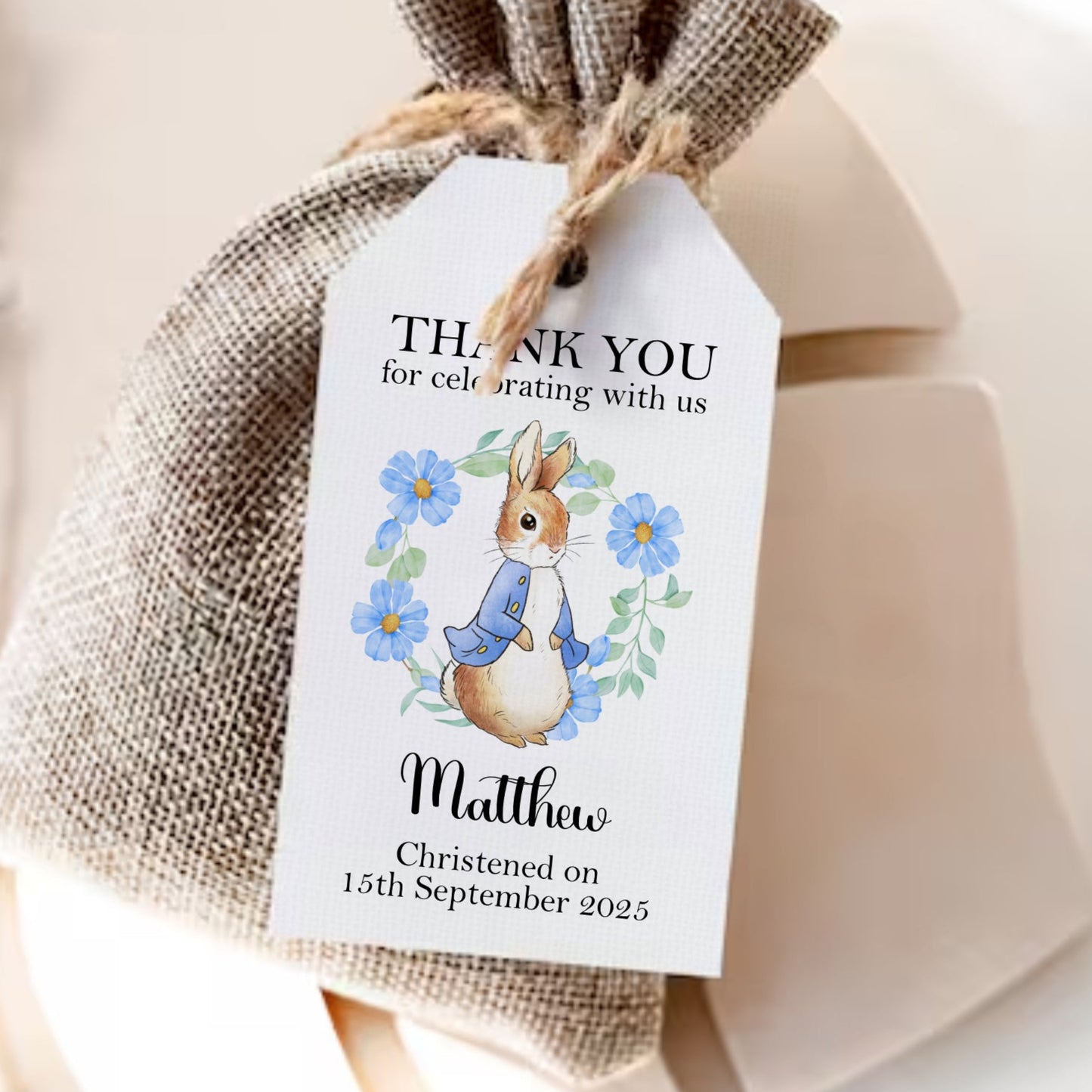 PERSONALISED PETER RABBIT BAPTISM TAGS (PK10)