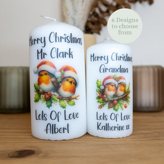 PERSONALISED ROBIN CHRISTMAS CANDLE