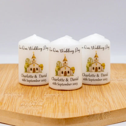 WEDDING PK10 CANDLE FAVOURS CHURCH DESIGN M044
