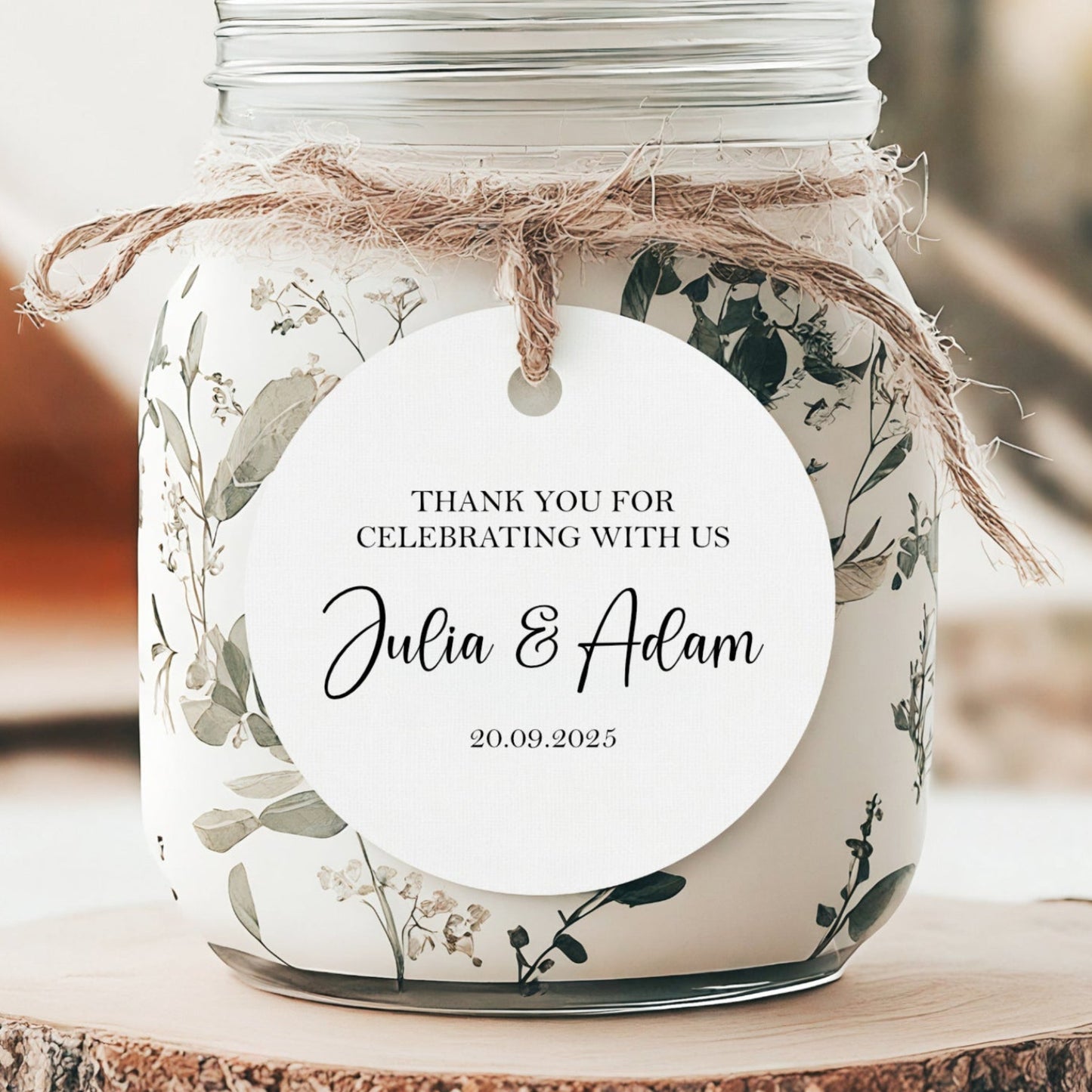 PERSONALISED ROUND WEDDING THANK YOU TAGS (PK15)