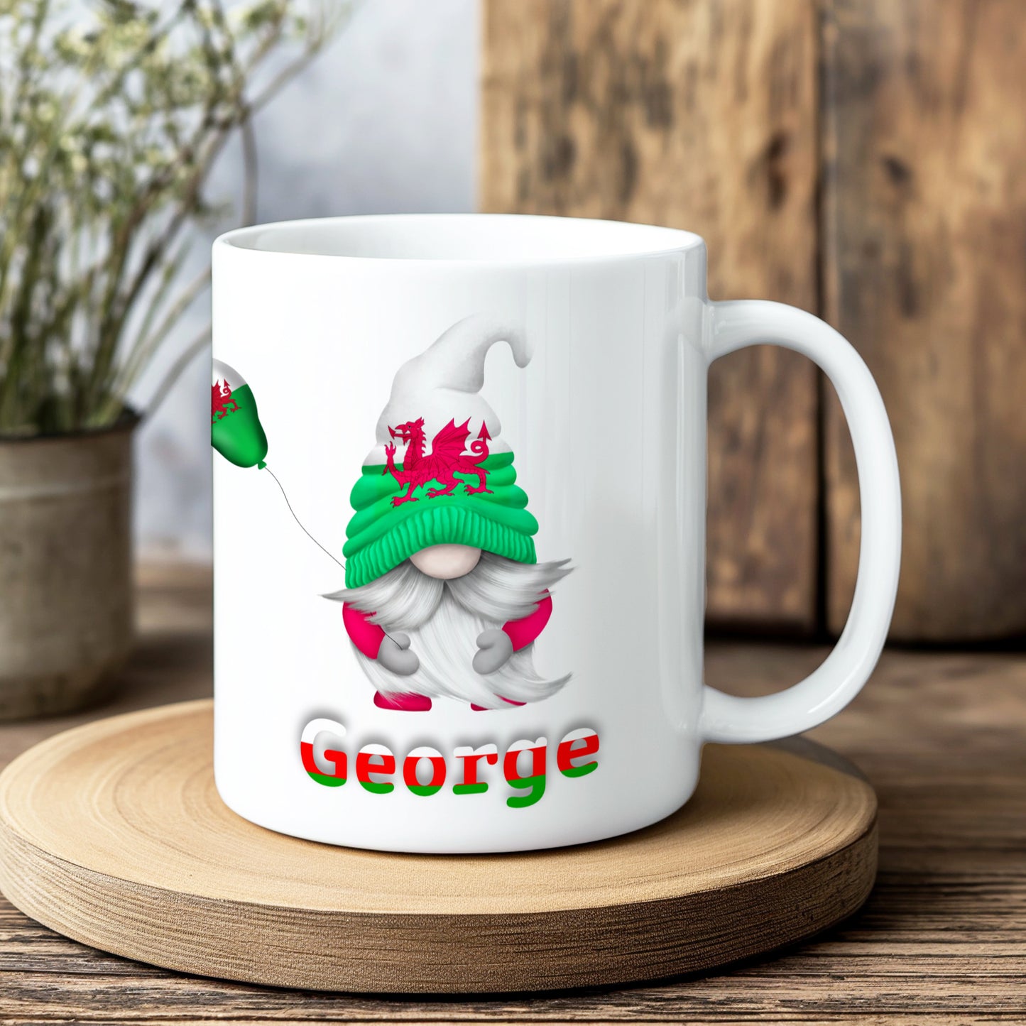 PERSONALISED WELSH GONK MUG AND COASTER
