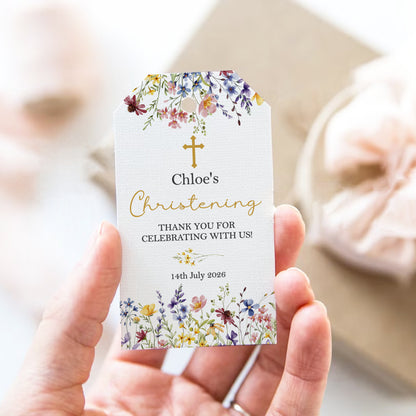PERSONALISED WILD FLOWERS CHRISTENING TAGS (PK10)