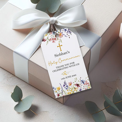 PERSONALISED WILD FLOWERS CHRISTENING TAGS (PK10)