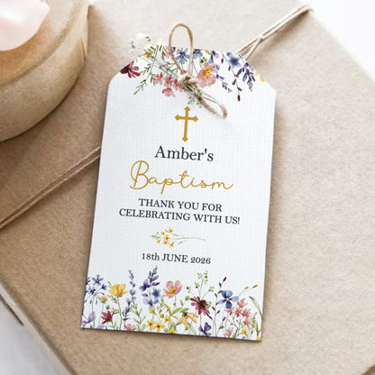 PERSONALISED WILD FLOWERS CHRISTENING TAGS (PK10)