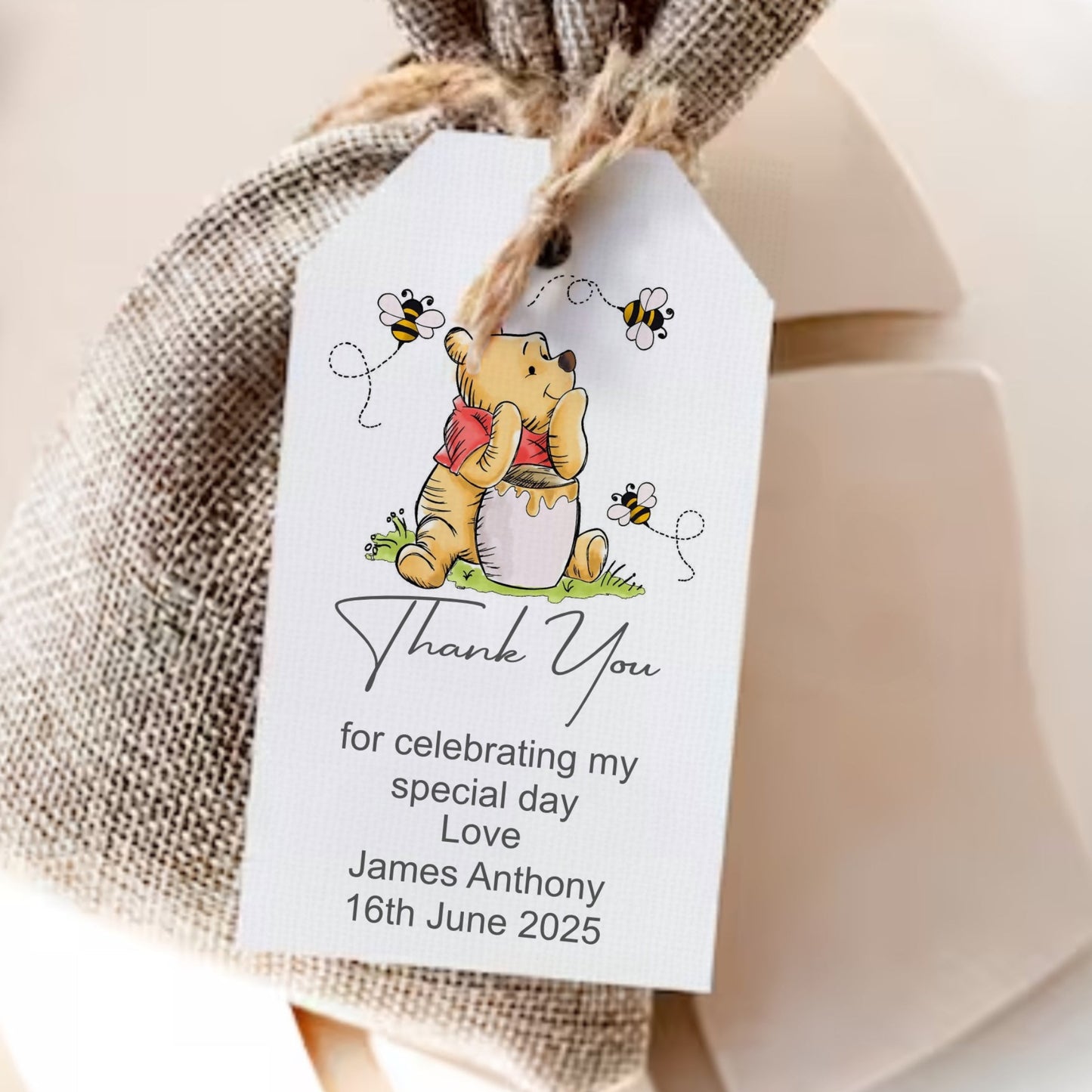 PERSONALISED WINNIE THE POOH BIRTHDAY TAGS (PK10)