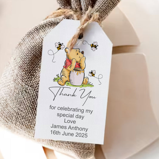 PERSONALISED WINNIE THE POOH BIRTHDAY TAGS (PK10)