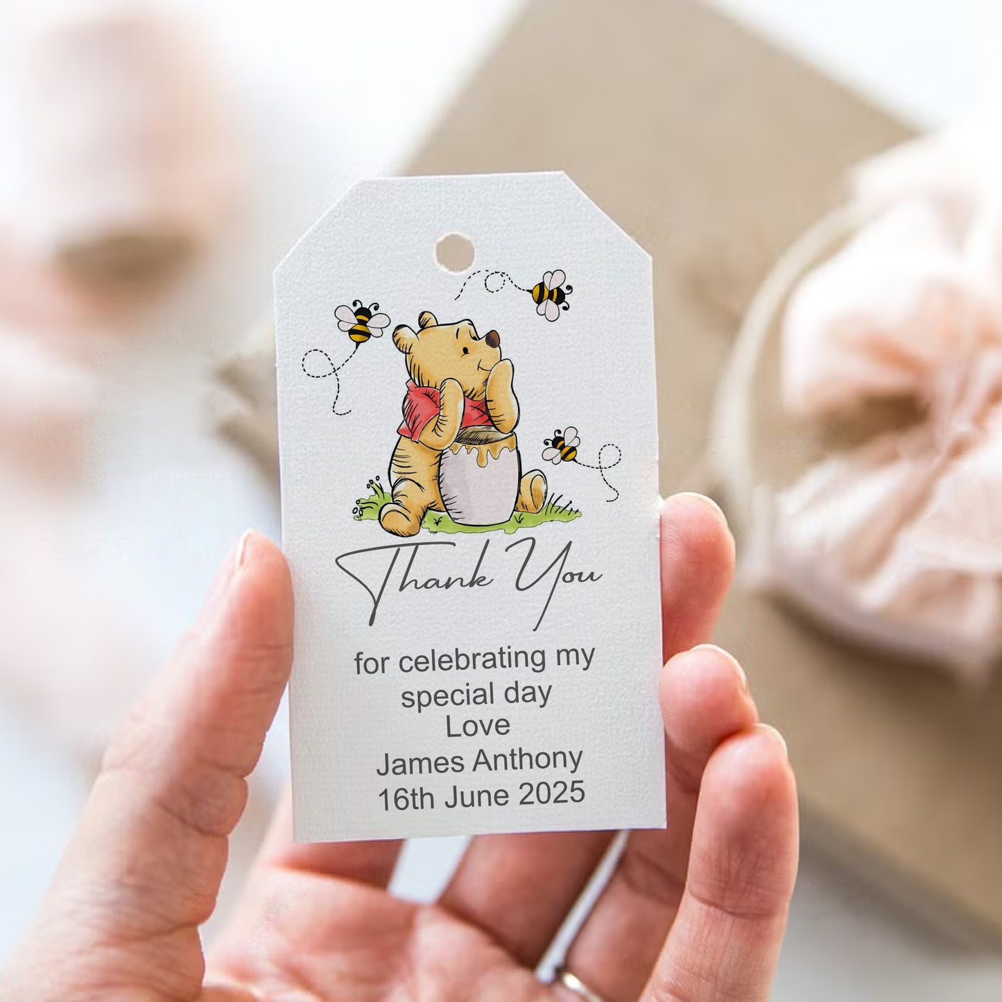 PERSONALISED WINNIE THE POOH BIRTHDAY TAGS (PK10)