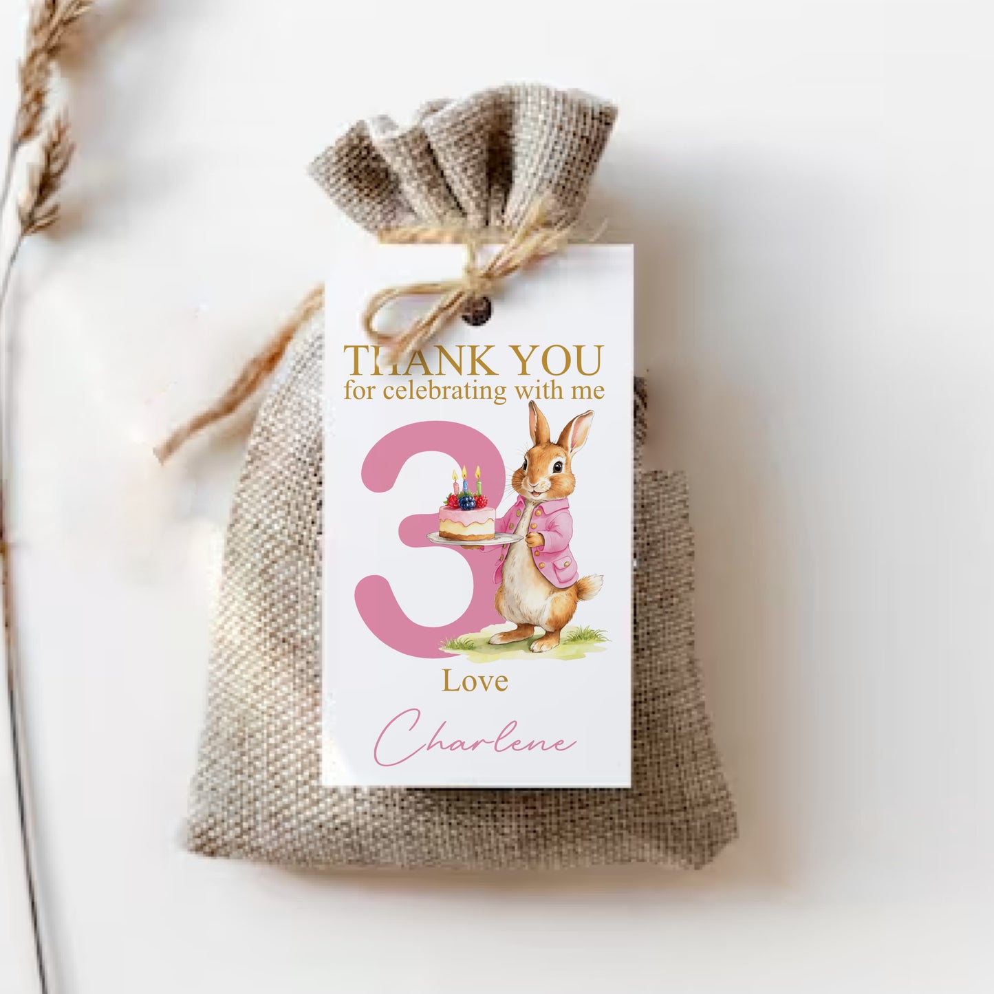 PERSONALISED PK10 FLOPSY BUNNY BIRTHDAY TAGS T030
