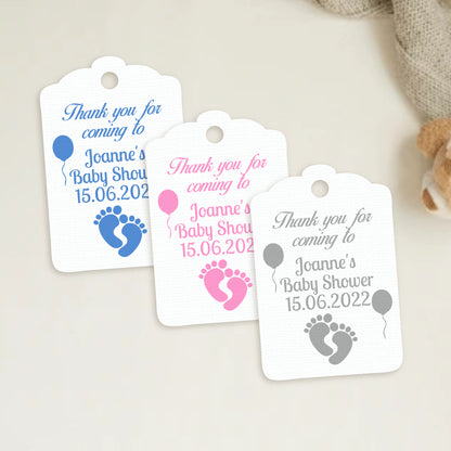 PERSONALISED PK15 BABY FOOTPRINTS BABY SHOWER TAGS T008