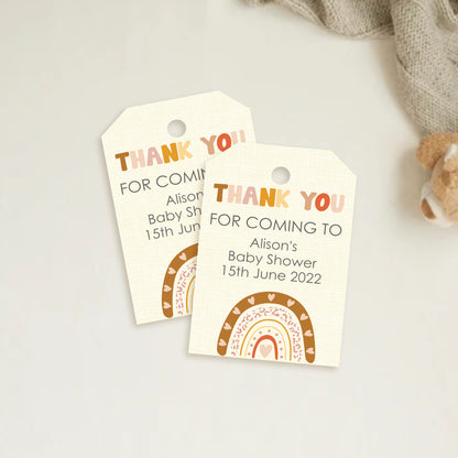 PERSONALISED PK15 BOHO RAINBOW BABY SHOWER TAGS T016