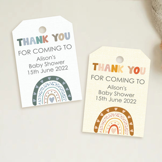 PERSONALISED PK15 BOHO RAINBOW BABY SHOWER TAGS T016