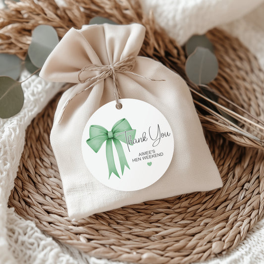 PERSONALISED PK15 BOW BRIDAL SHOWER ROUND TAGS T056