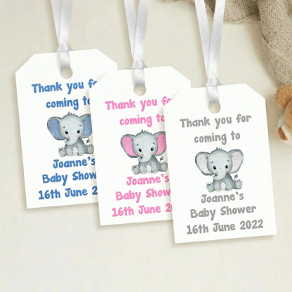 PERSONALISED ELEPHANT BABY SHOWER TAGS (PK15)