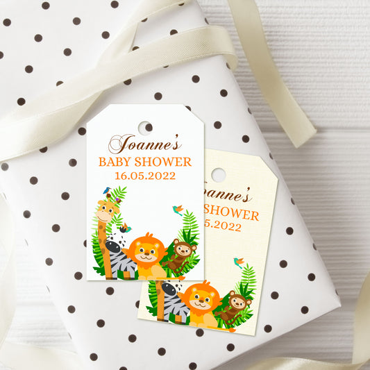 PERSONALISED PK15 CUTE JUNGLE BABY SHOWER TAGS T005