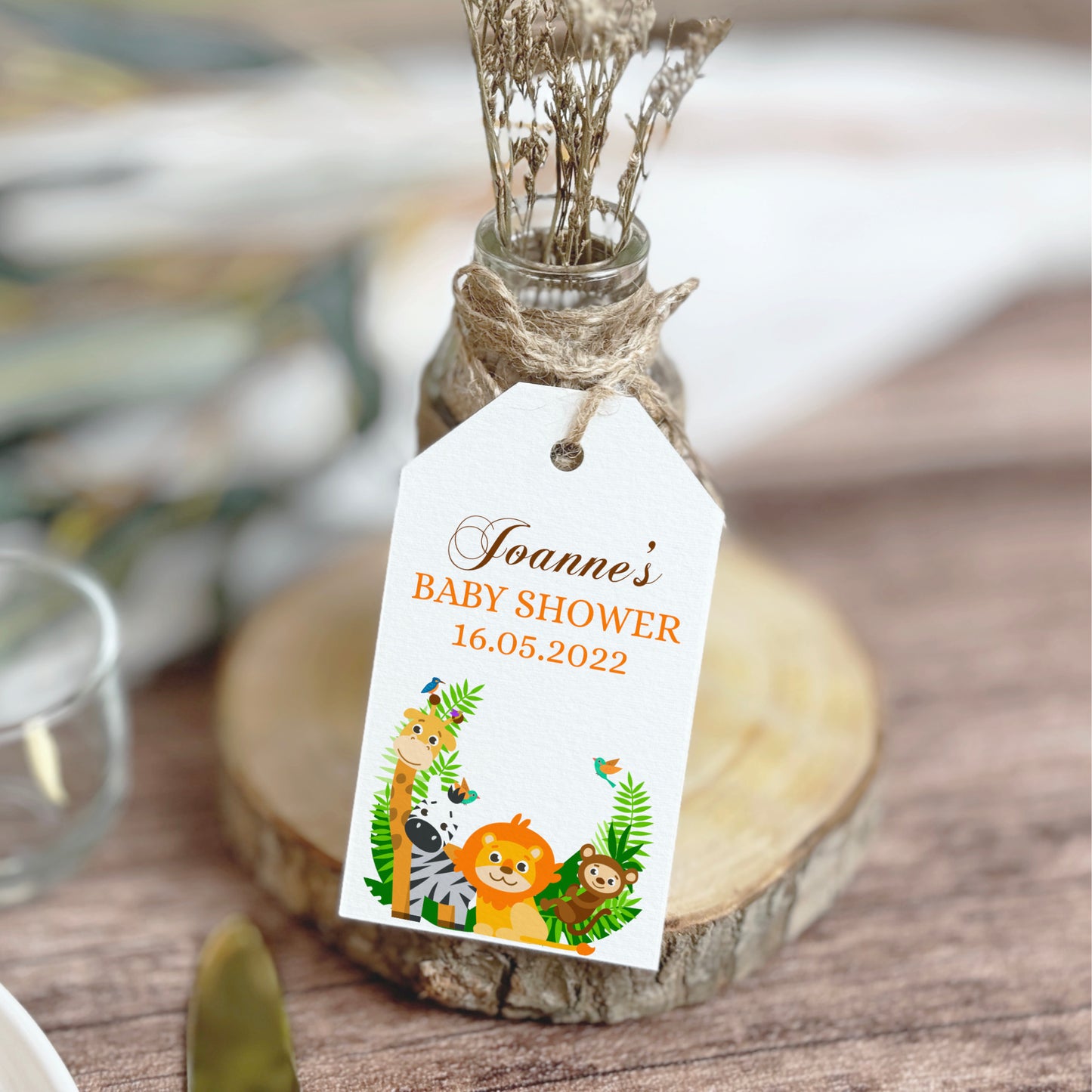 PERSONALISED PK15 CUTE JUNGLE BABY SHOWER TAGS T005