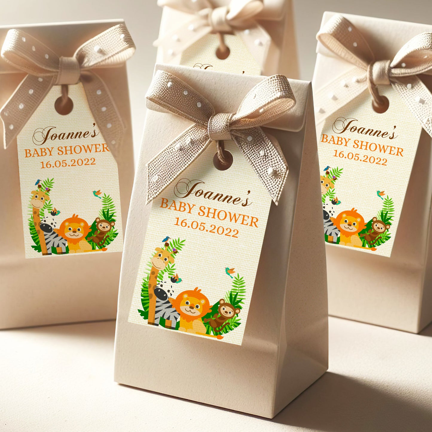 PERSONALISED PK15 CUTE JUNGLE BABY SHOWER TAGS T005
