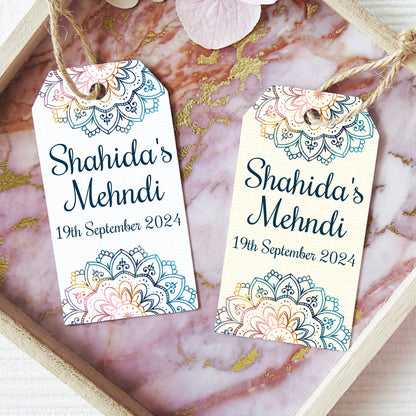 PERSONALISED BLUE MEHNDI FAVOUR TAGS T032