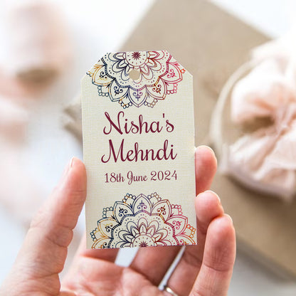 PERSONALISED RED MEHNDI FAVOUR TAGS T041