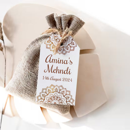 PERSONALISED GOLD MEHNDI FAVOUR TAGS T044