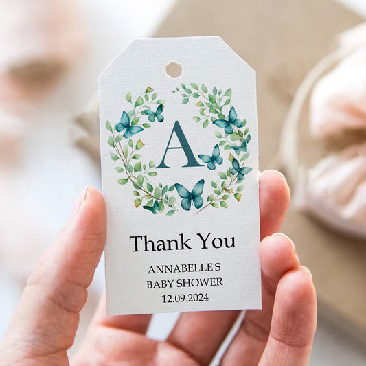 PERSONALISED PK10 EUCALYPTUS BABY SHOWER FAVOUR TAGS T054