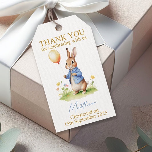 PERSONALISED PK10 PETER RABBIT CHRISTENING TAGS T061