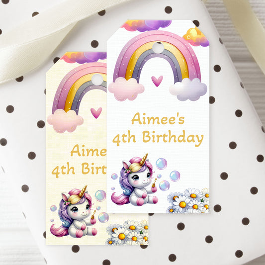 PERSONALISED PK10 UNICORN BUBBLES BIRTHDAY TAGS T020