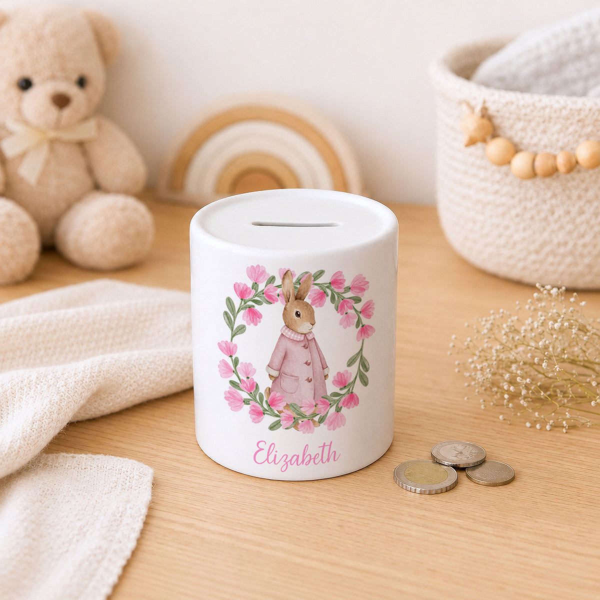 Personalised Peter Rabbit or Flopsy Bunny Money Box with Name