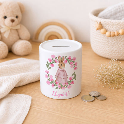 Personalised Peter Rabbit or Flopsy Bunny Money Box with Name