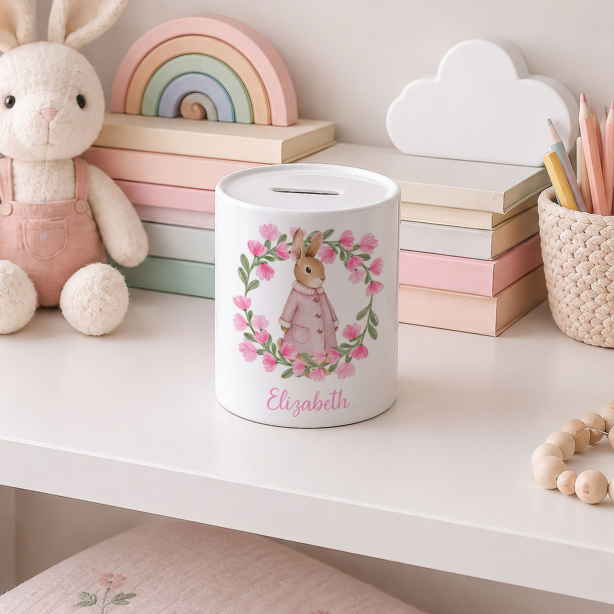 Personalised Peter Rabbit or Flopsy Bunny Money Box with Name