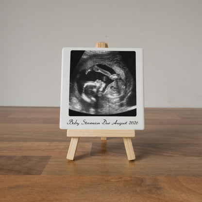 BABY SCAN PHOTO CERAMIC TILE WITH WOODEN EASEL