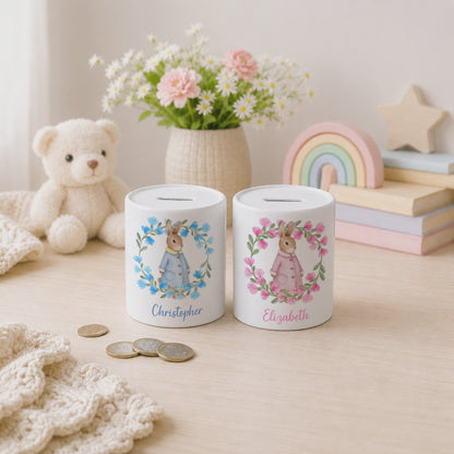 Personalised Peter Rabbit or Flopsy Bunny Money Box with Name