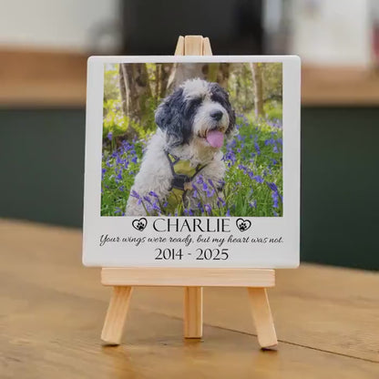 PET MEMORIAL PHOTO CERAMIC TILE WITH WOODEN EASEL