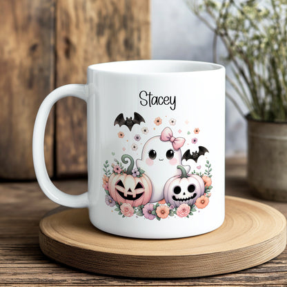 PERSONALISED CUTE GHOST MUG & COASTER SET MG078