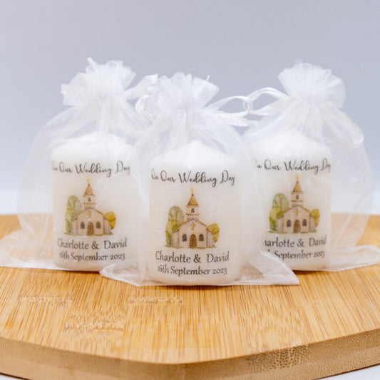 WEDDING PK10 CANDLE FAVOURS CHURCH DESIGN M044