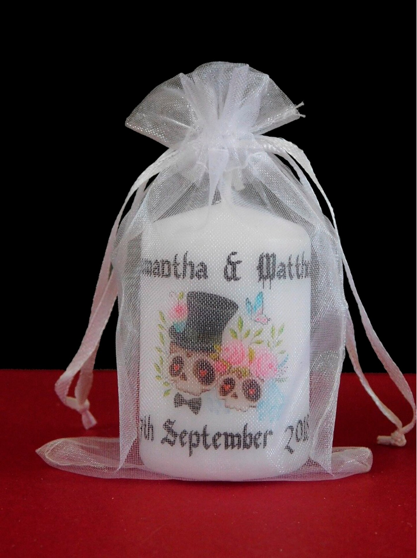 PERSONALISED GOTHIC WEDDING CANDLE FAVOURS - PK 10